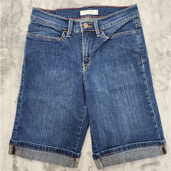 Levi's Shorts Womens 6 Blue Perfectly Slimming 548 Mid Rise Cuffed Hem Stretch - Picture 1 of 12
